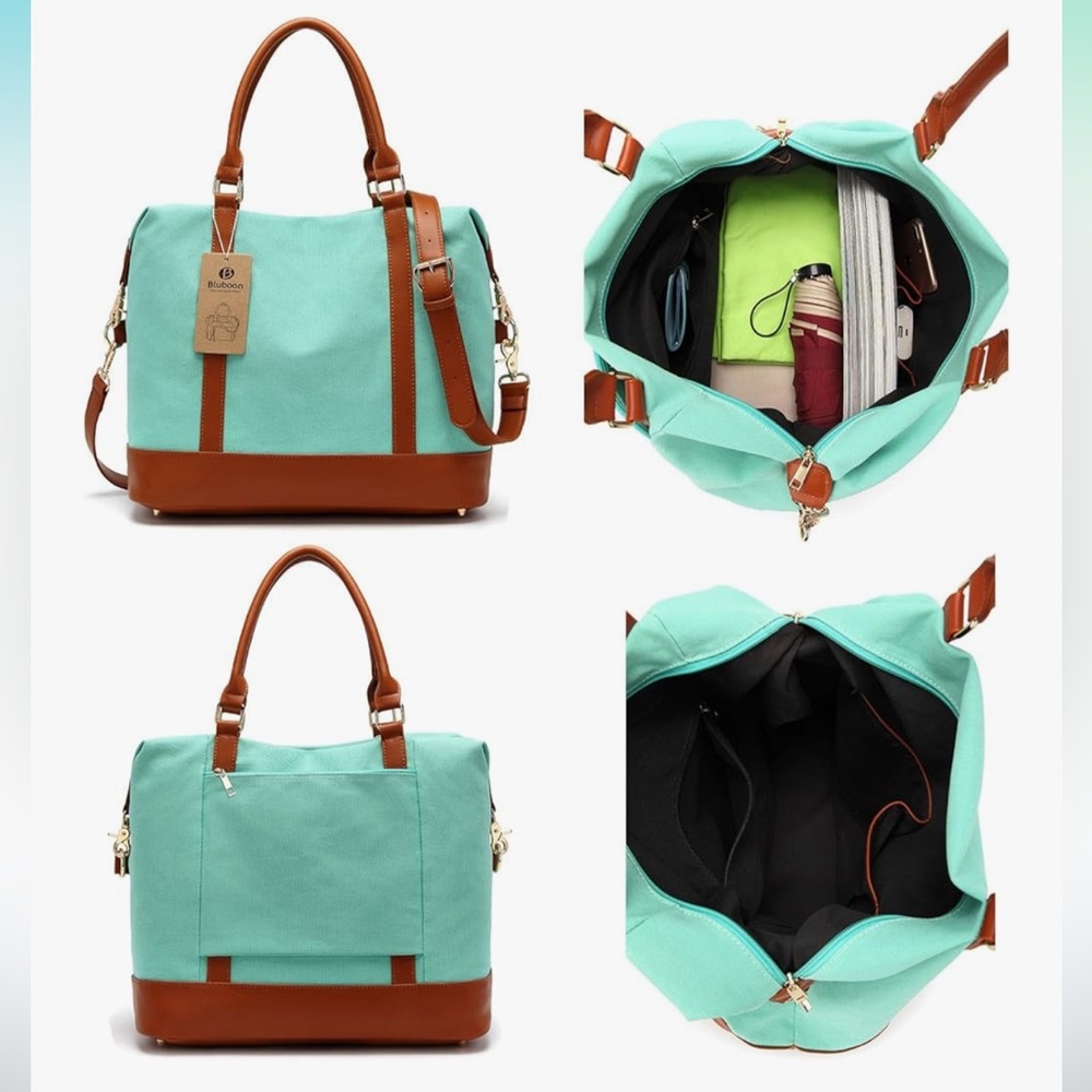 Weekender Bag Overnight Carry-on Tote Duffel Trolley Handle Floral Turquoise